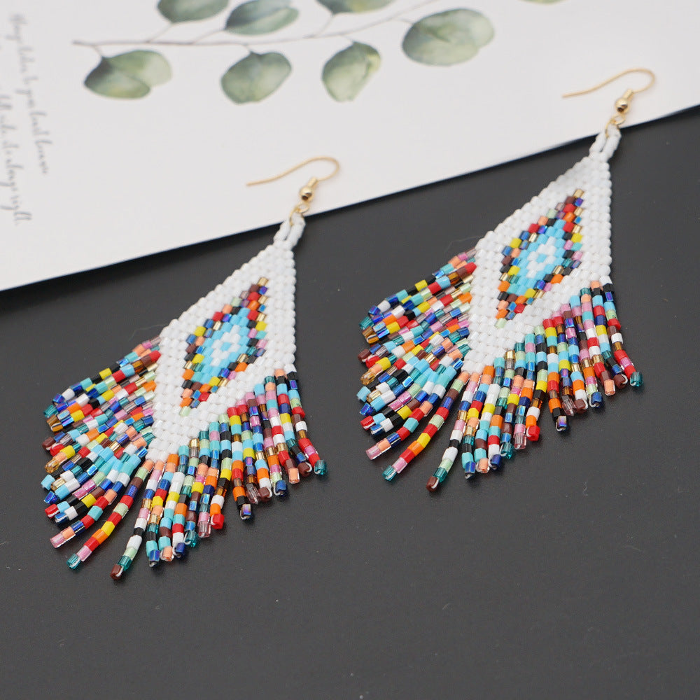 Multicolor Aztec Western Beaded Tassel Drop Earrings