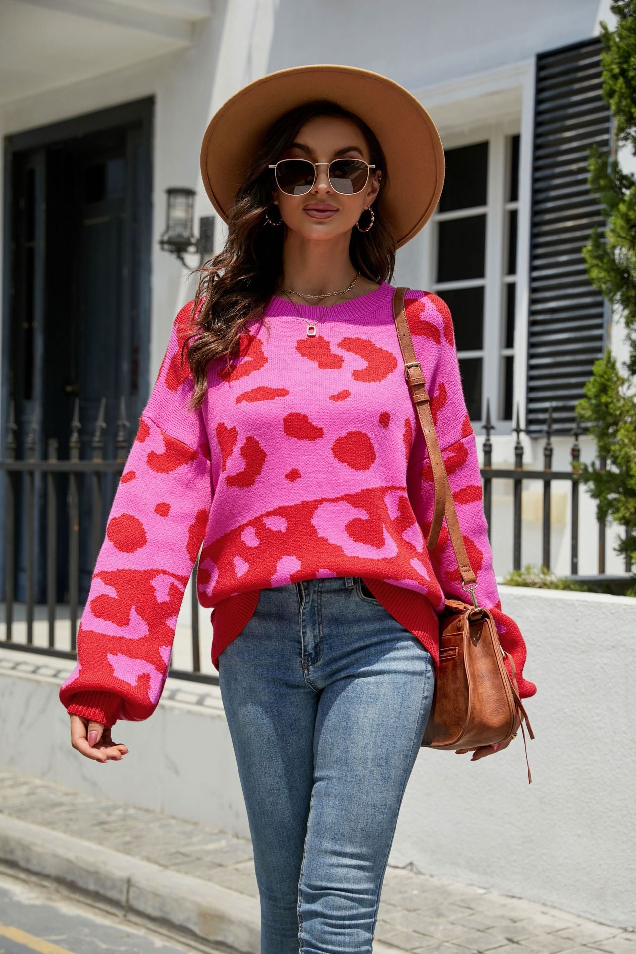 Leopard Print Two Tone Sweater
