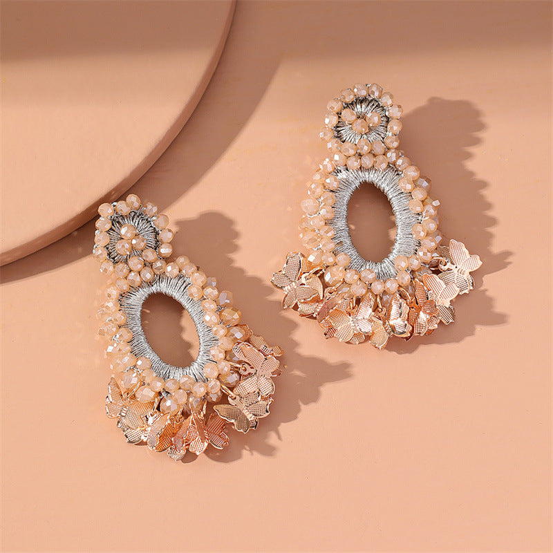 Crochet Beaded Butterfly Drop Earrings