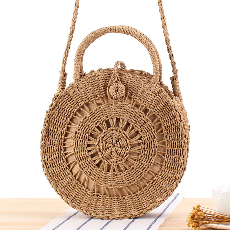 Round Hand Woven Straw Purse