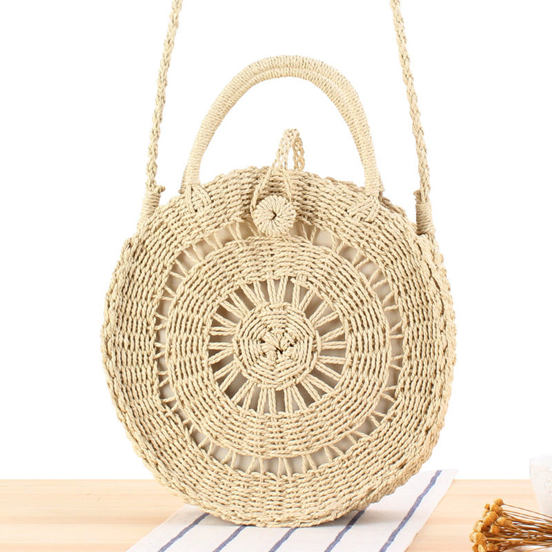 Round Hand Woven Straw Purse