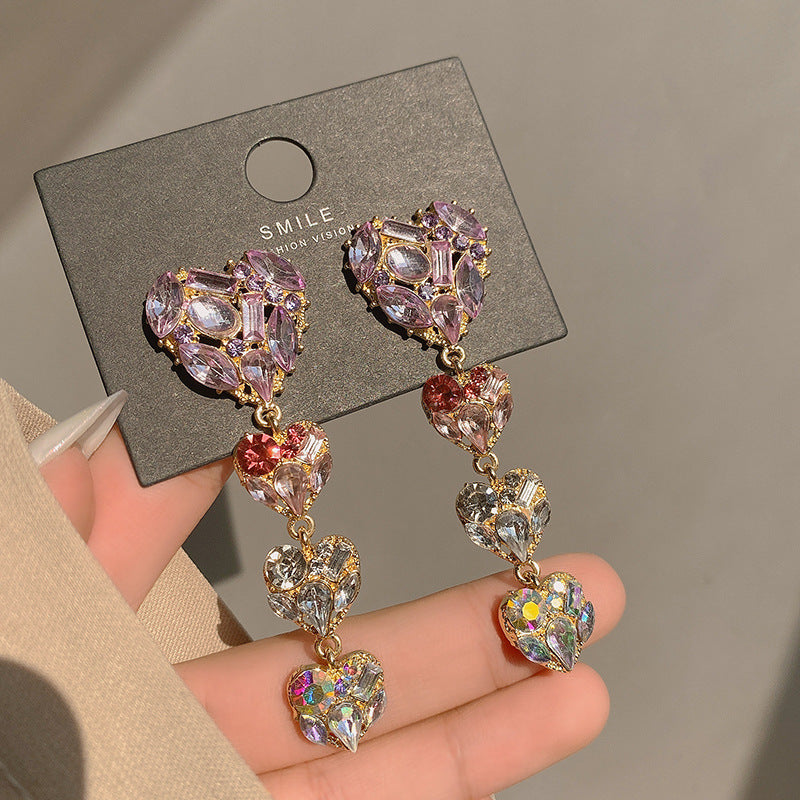 Crystal Heart Shoulder Duster Earrings