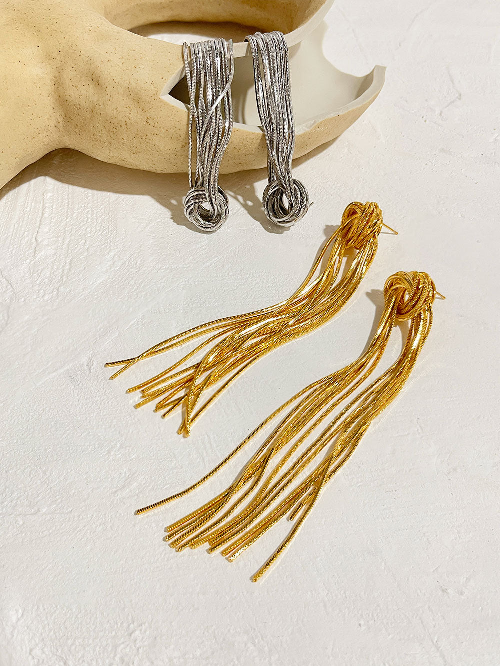 Metallic Tassel Shoulder Duster Earrings