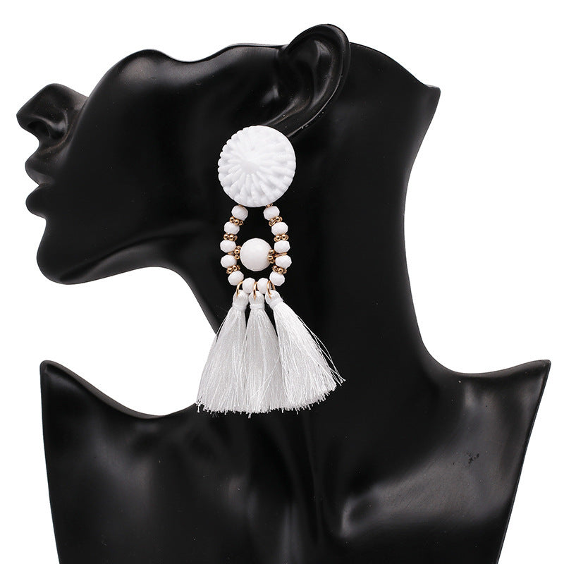 Beaded Tassel Shoulder Duster Earrings