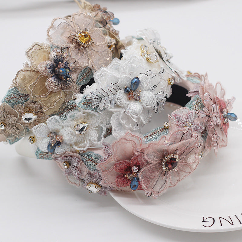 Delicate Beaded Lace Floral Headband