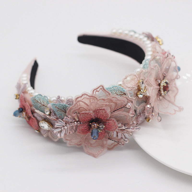 Delicate Beaded Lace Floral Headband