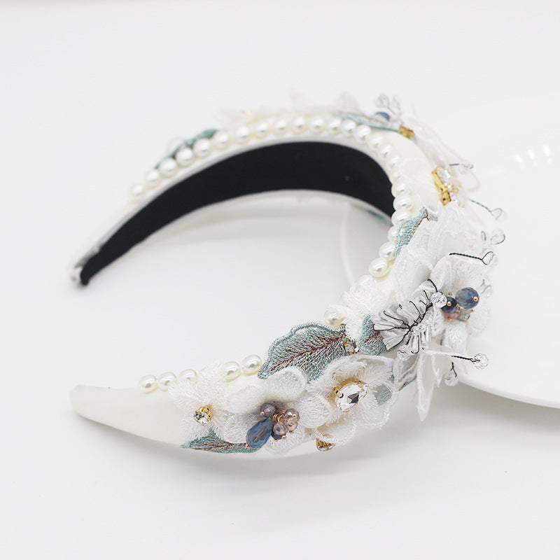 Delicate Beaded Lace Floral Headband