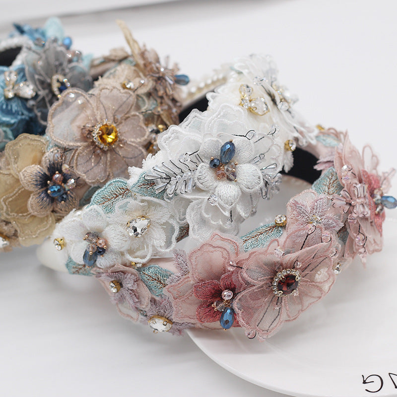 Delicate Beaded Lace Floral Headband