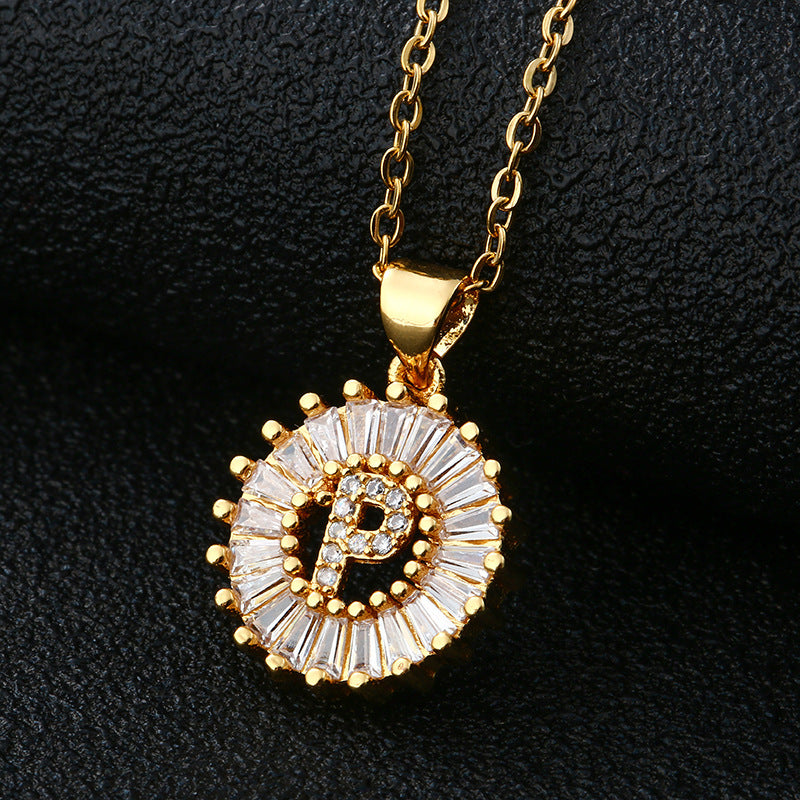 Gold Cubic Zircon Initial Necklace