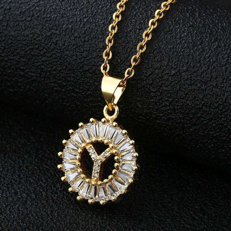 Gold Cubic Zircon Initial Necklace