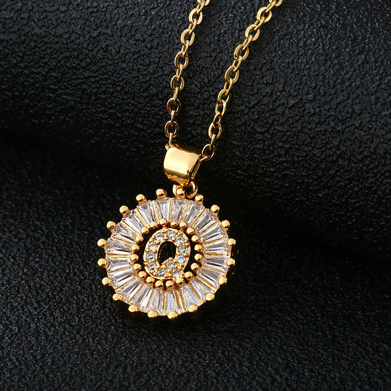 Gold Cubic Zircon Initial Necklace