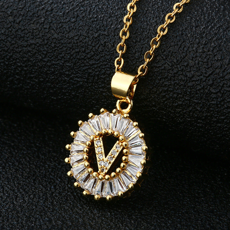 Gold Cubic Zircon Initial Necklace