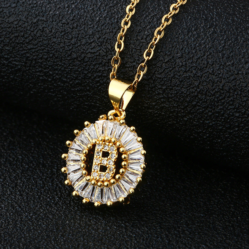 Gold Cubic Zircon Initial Necklace
