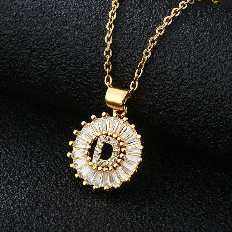 Gold Cubic Zircon Initial Necklace