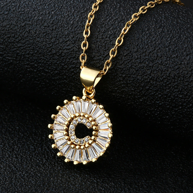 Gold Cubic Zircon Initial Necklace