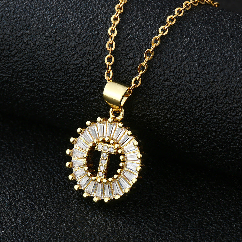 Gold Cubic Zircon Initial Necklace