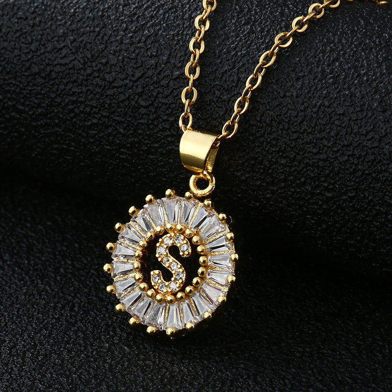 Gold Cubic Zircon Initial Necklace