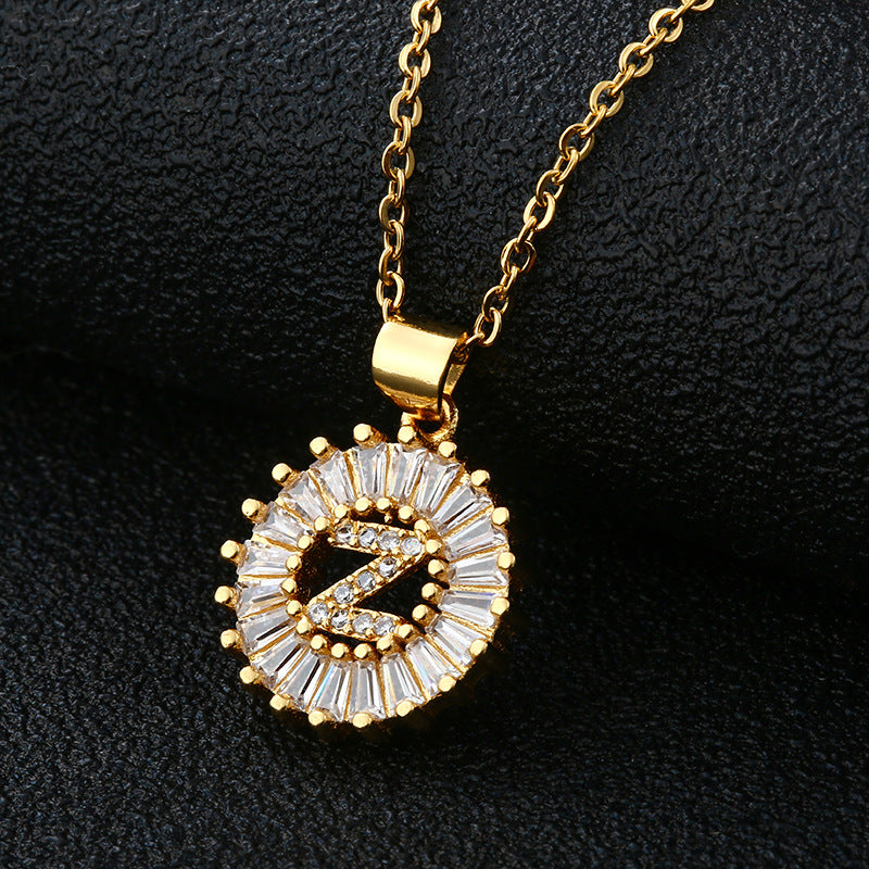 Gold Cubic Zircon Initial Necklace