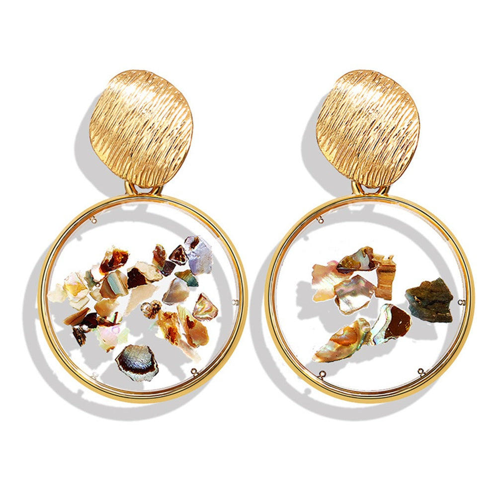 Gold and Seashell Flake Dangle Earrings