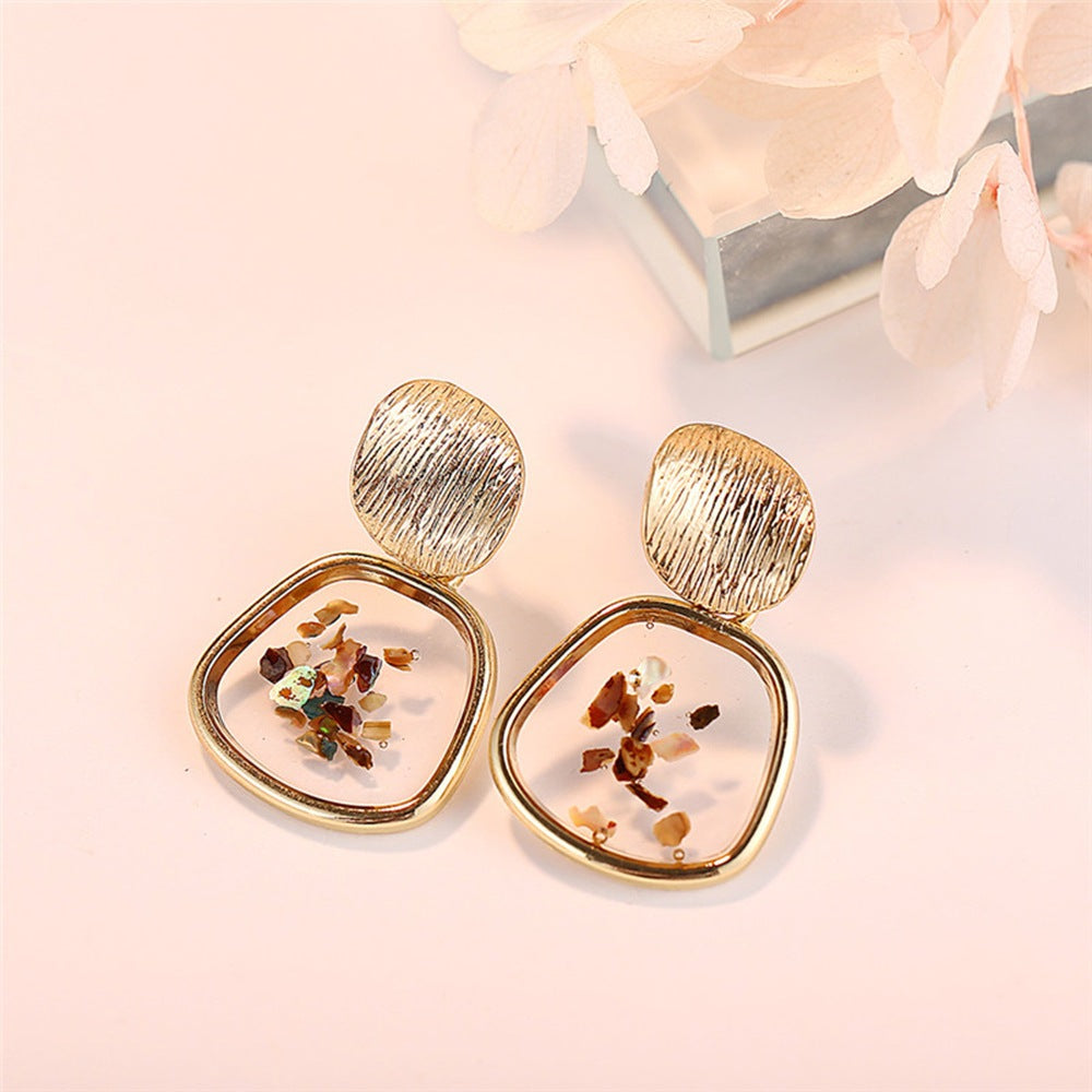 Gold and Seashell Flake Dangle Earrings
