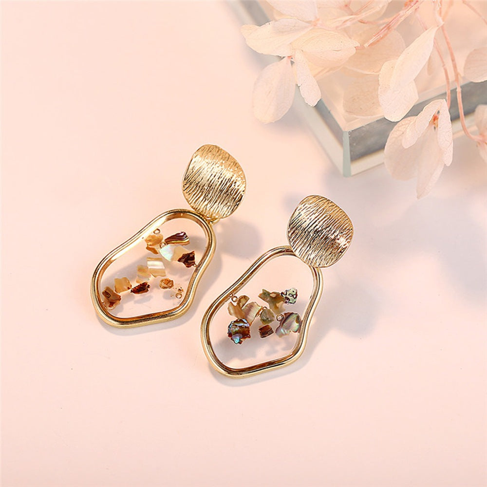 Gold and Seashell Flake Dangle Earrings