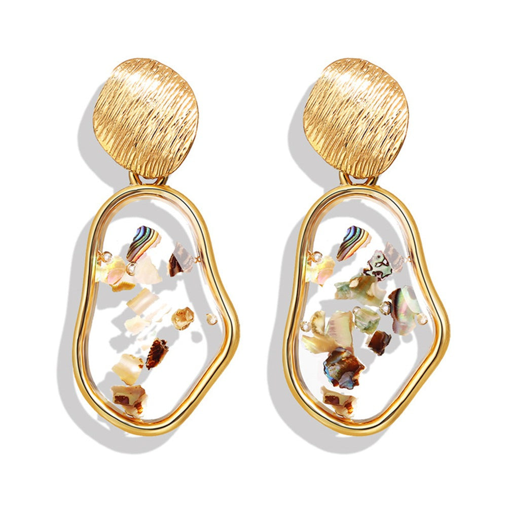 Gold and Seashell Flake Dangle Earrings