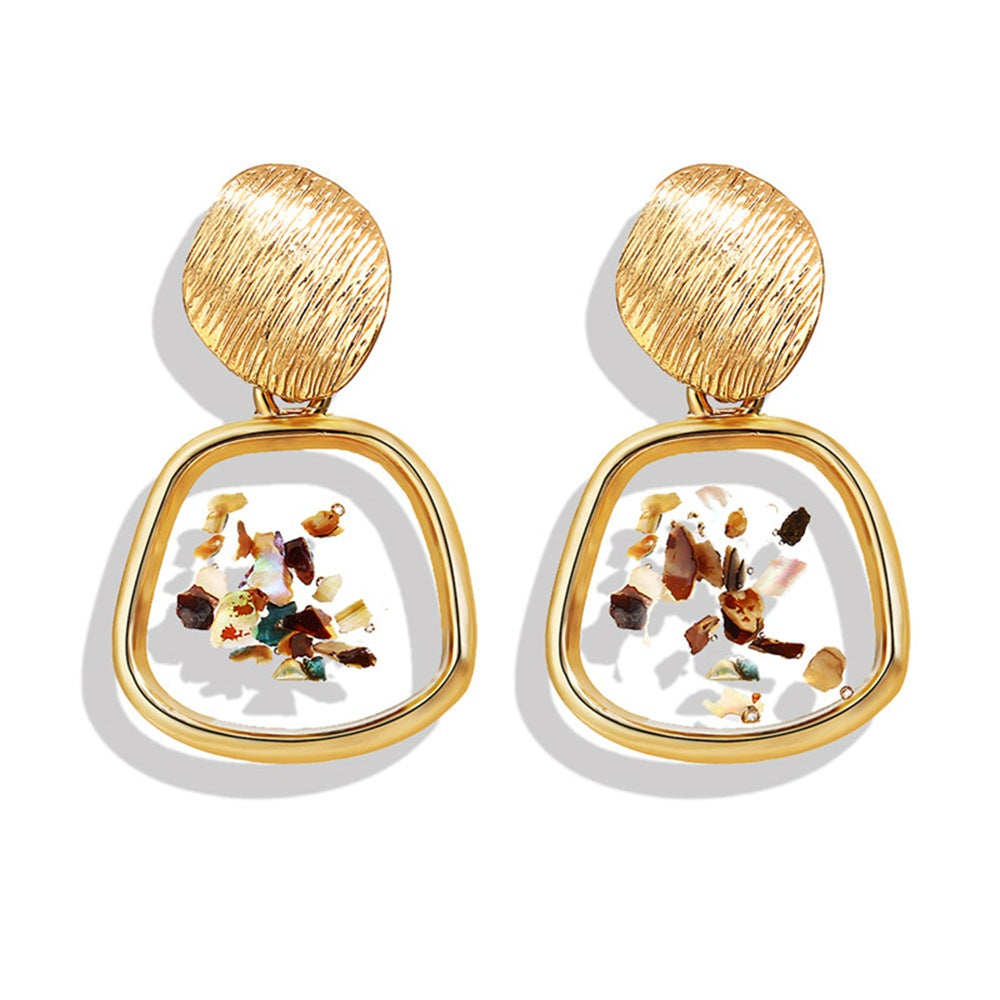 Gold and Seashell Flake Dangle Earrings