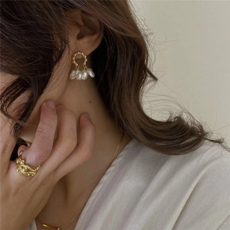 Pearl Teardrop Tassel Earrings