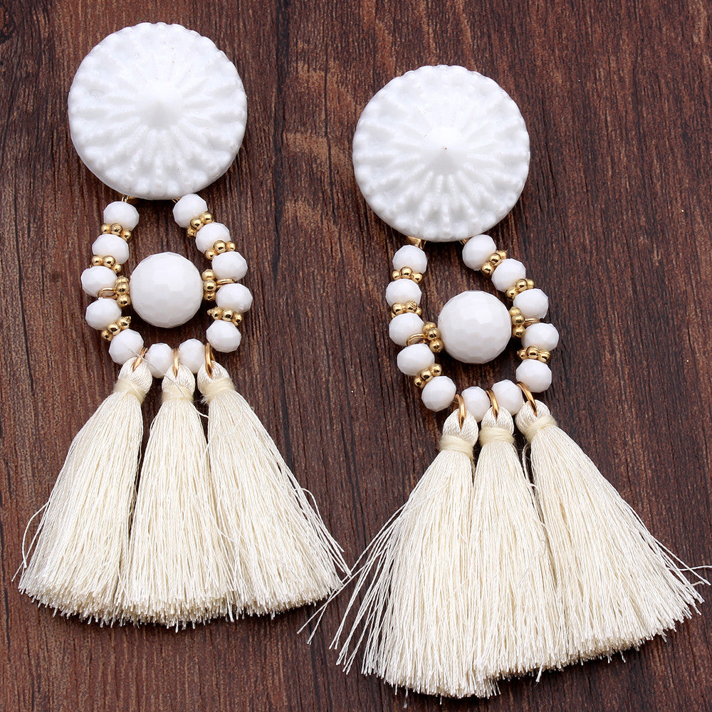 Beaded Tassel Shoulder Duster Earrings