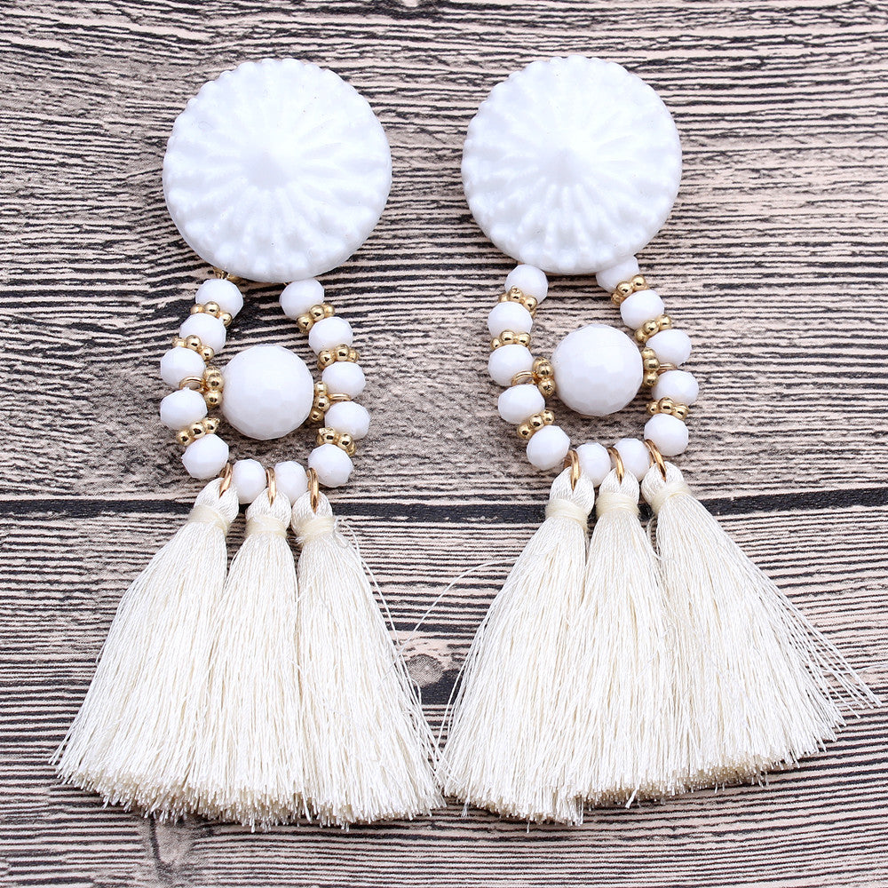Beaded Tassel Shoulder Duster Earrings