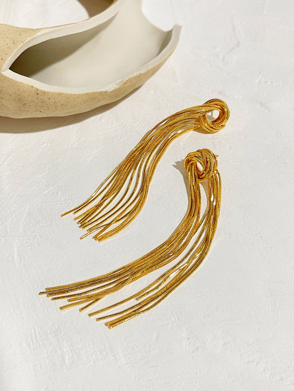 Metallic Tassel Shoulder Duster Earrings