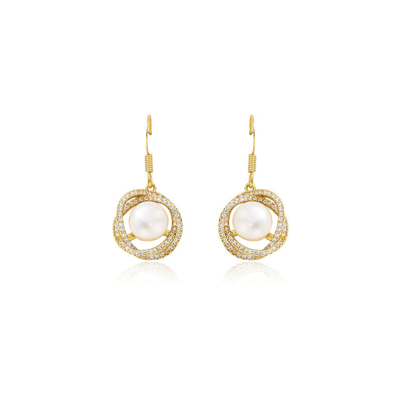 Pearl and Rhinestone Halo Hook Earrings
