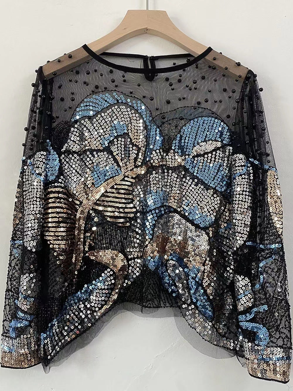 Sequin Beaded Mesh Top