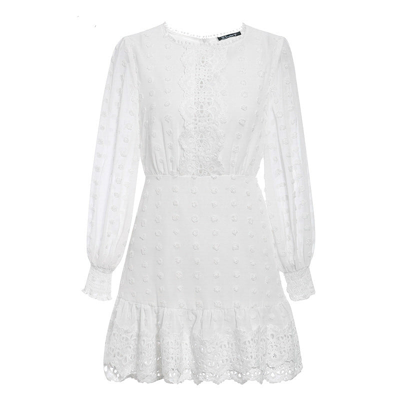 Long Sleeve Lace and Dot Dress