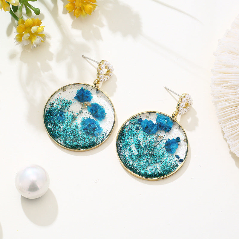 Dried Flowers in Resin Dangle Earrings