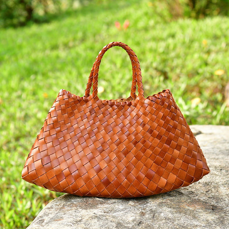 Leather Basketweave Handbag