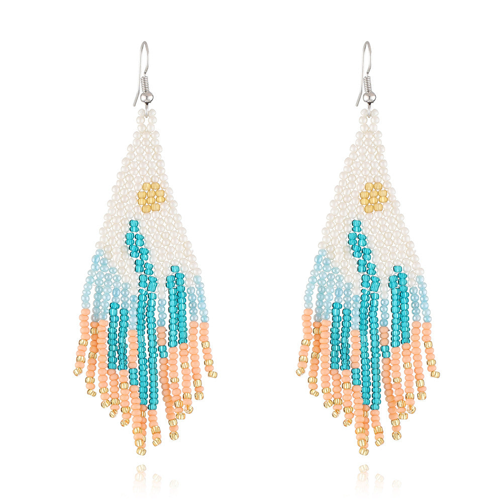 Desert Cactus Beaded Tassel Drop Earrings