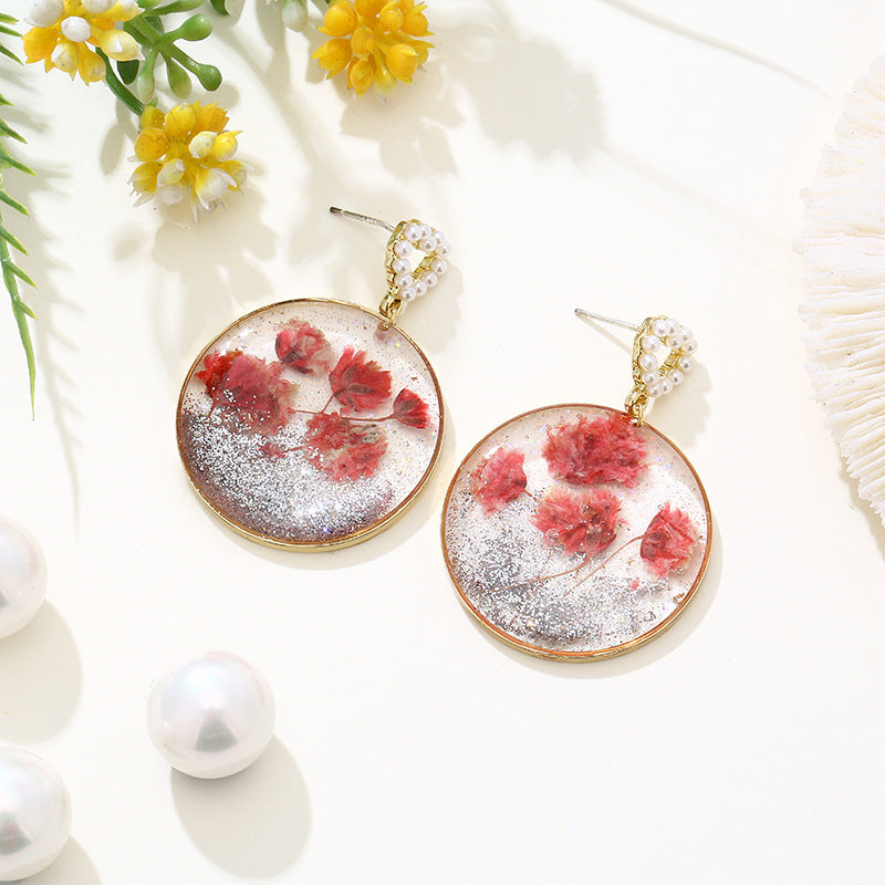 Dried Flowers in Resin Dangle Earrings