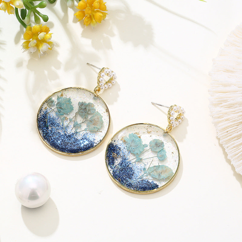 Dried Flowers in Resin Dangle Earrings