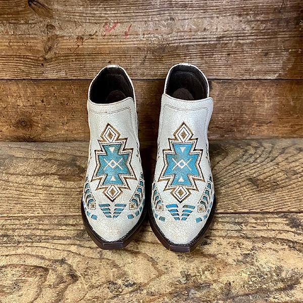 Cut-out Ivory and Turquoise Aztec Western Boot