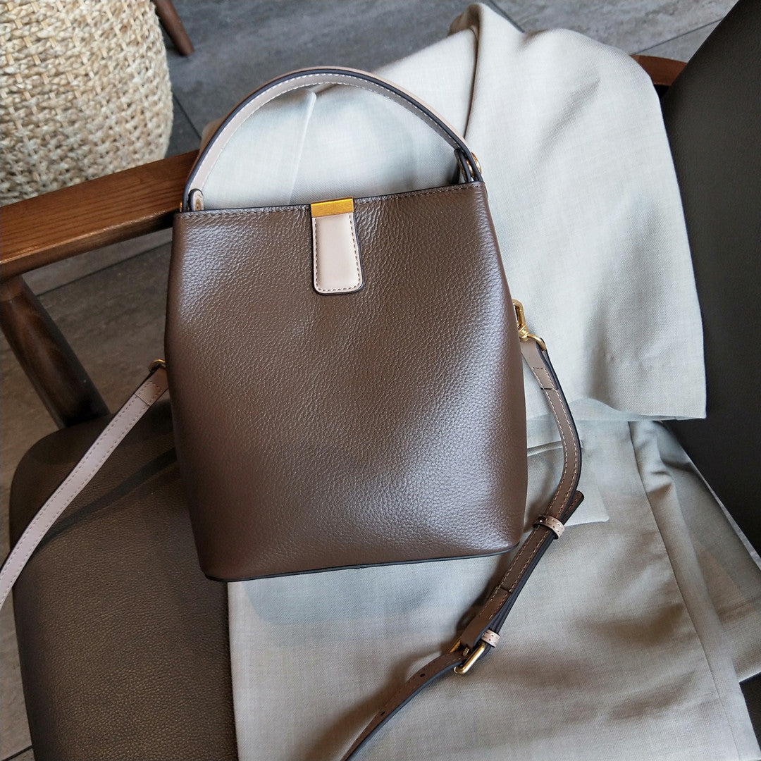 2 Tone Leather Bucket Bag Purse