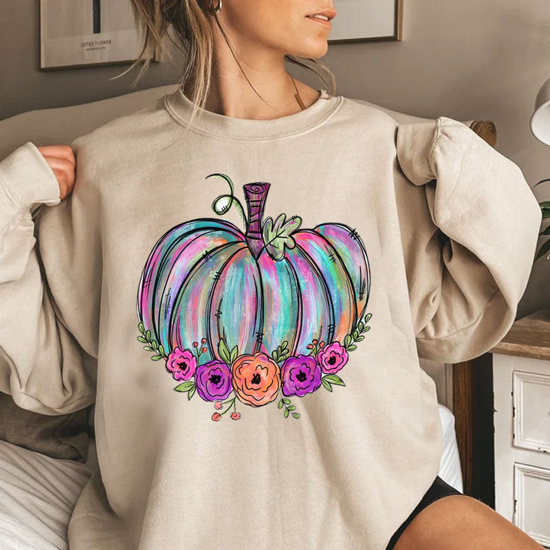 Painted Pumpkin Floral Garland Sweatshirt