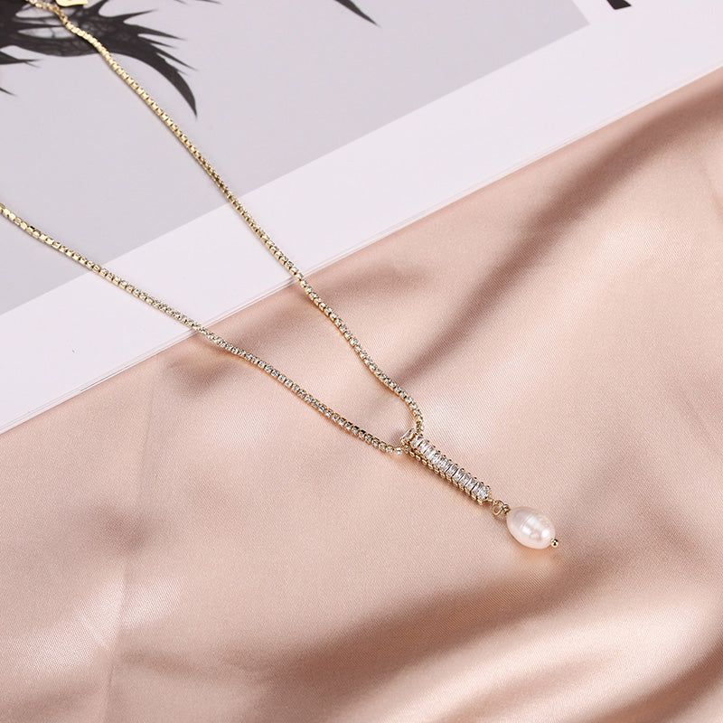 Diamond and Pearl Pendant Necklace