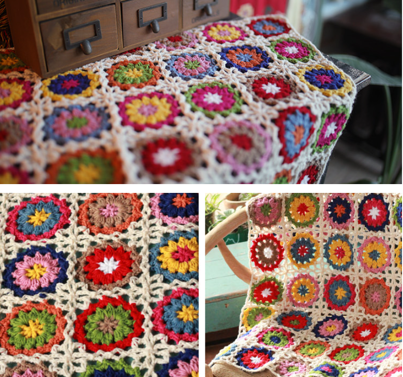 Multicolor Circles Crocheted Blanket