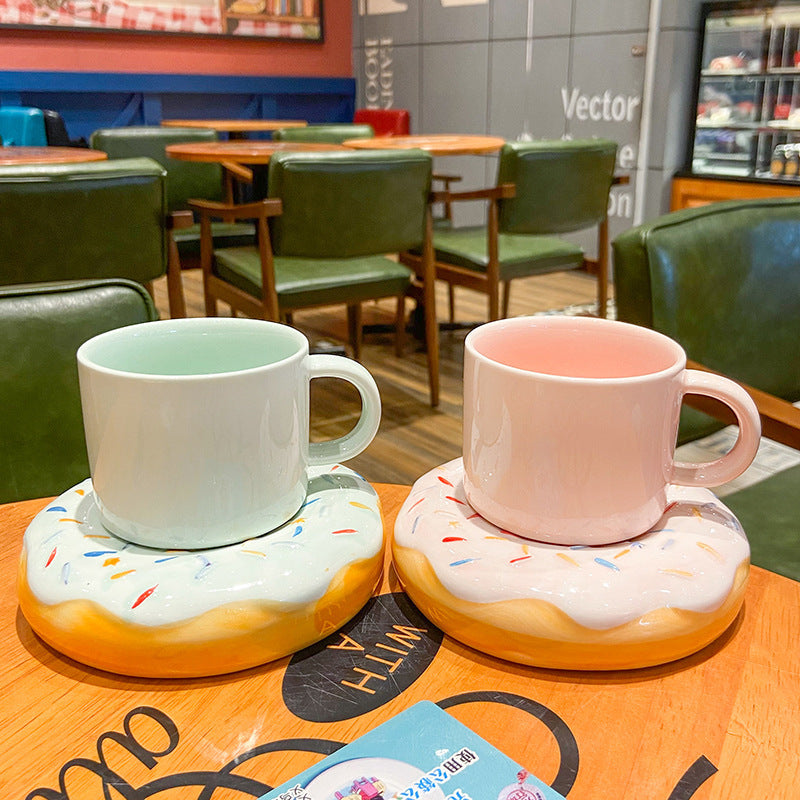 Ceramic Sprinkled Donut Coffee Cup And Saucer Set