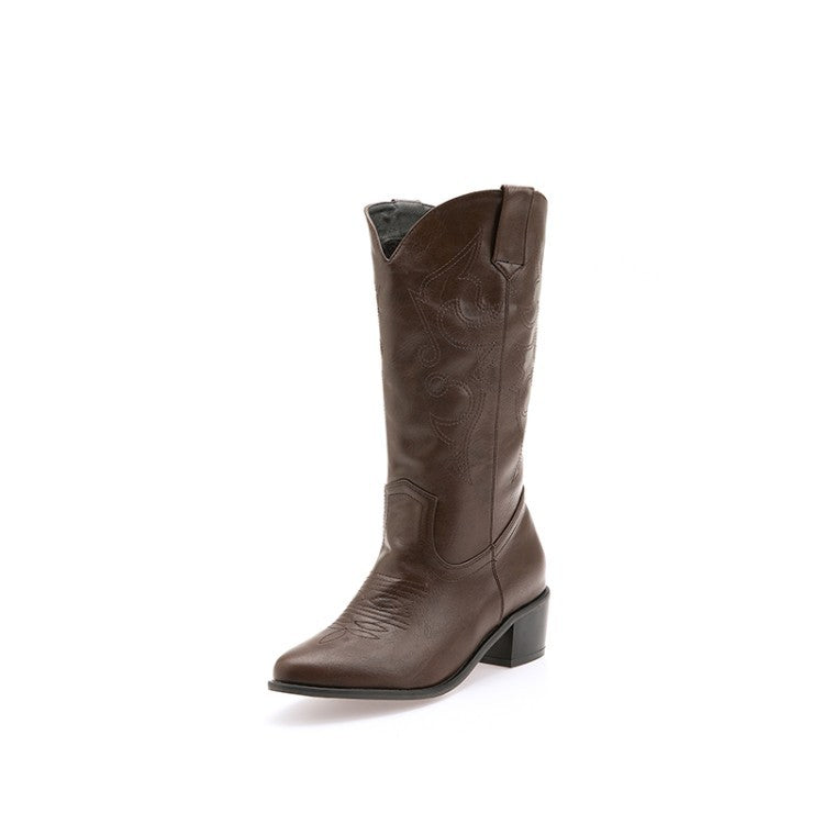 Calf Length Pointed Toe Western Cowgirl Boot