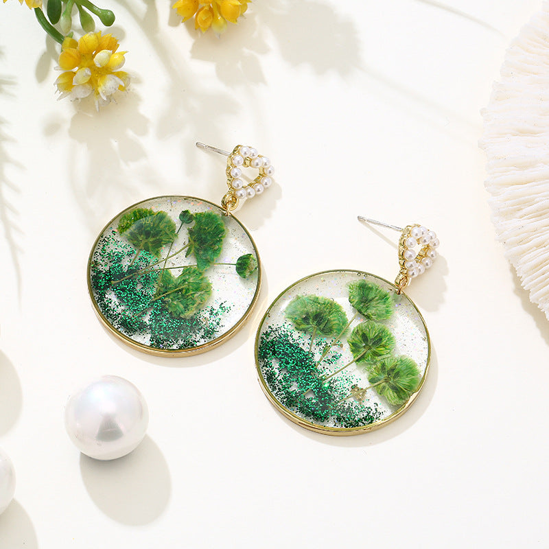 Dried Flowers in Resin Dangle Earrings