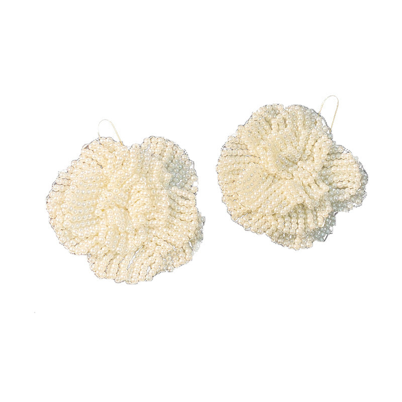 Beaded Pearl Flower Statement Drop Earrings