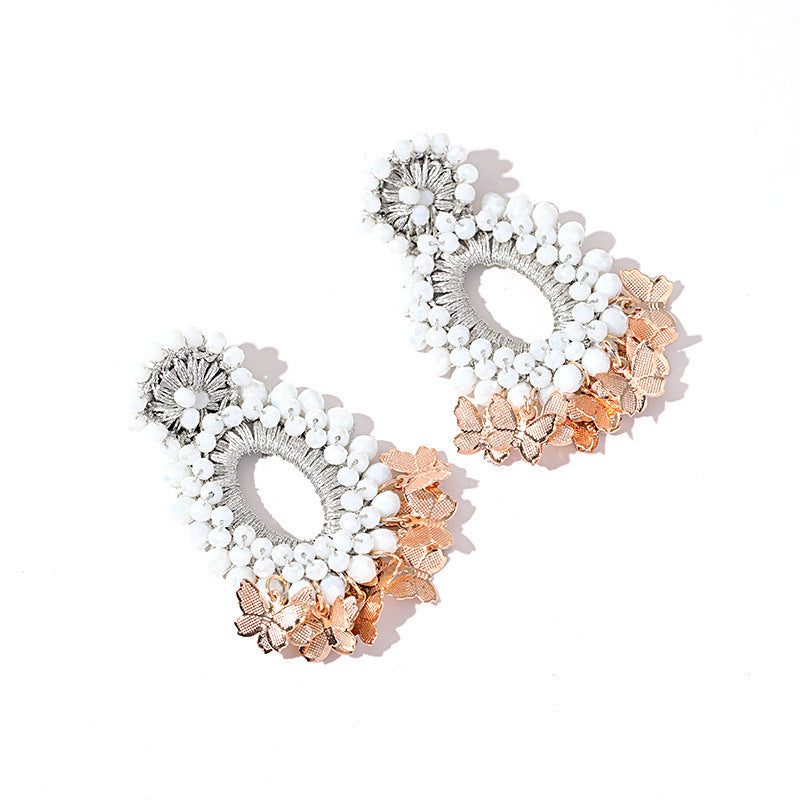 Crochet Beaded Butterfly Drop Earrings