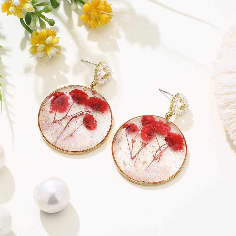 Dried Flowers in Resin Dangle Earrings